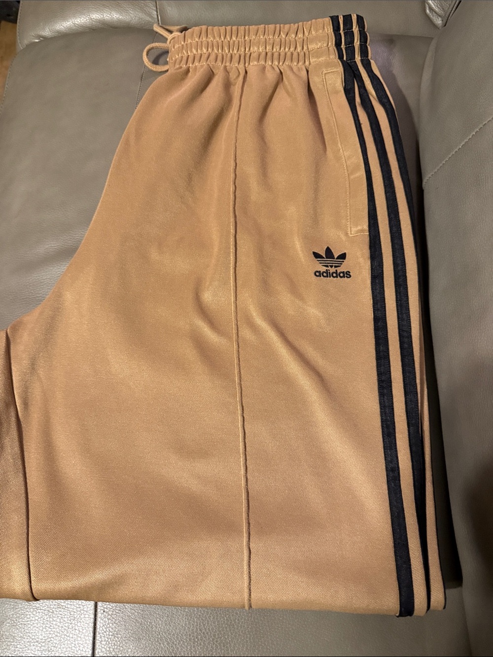 adidas - Tan Track Pants with Black Three Stripes